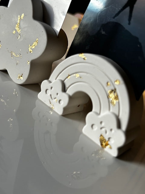 YUKI en TRIO 'Nuage, fleur et arc-en-ciel' - Porte-photo l Porte-cartes ``Éclats d'or`` Blanc et Or