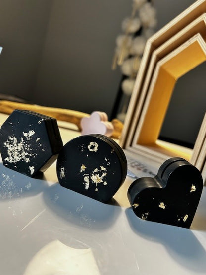 YUK en TRIO 'coeur - rond et carré' - Porte-photo l Porte-cartes ``Éclats d'or``